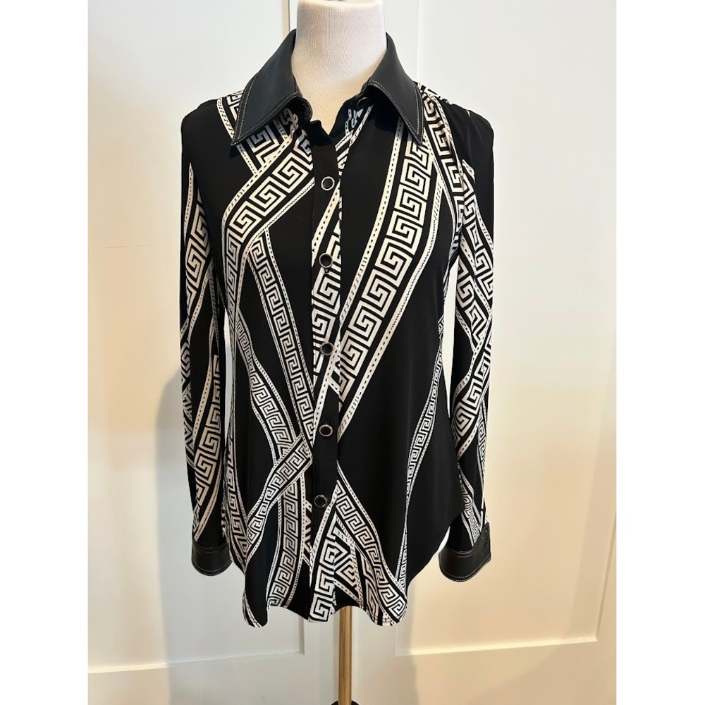 Frank Lyman Black White Aztec Print Long Sleeve Shirt‎ Women's Size 4/6